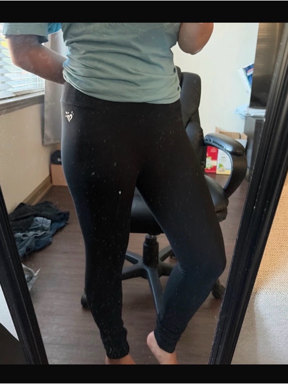Justice Black Leggings with White Heart Accent